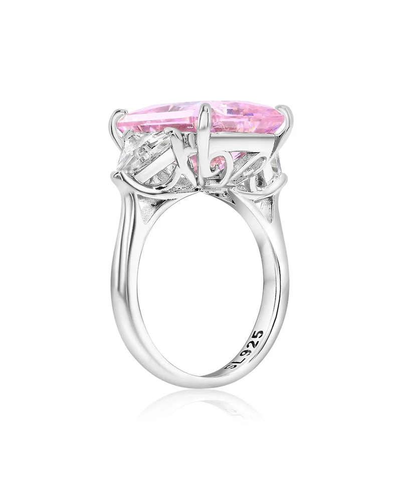 Suzy Levian New York Gala Collection Sterling Silver Large Firework Emerald-Cut Cubic Zirconia Trillion Accent 3-Stone Ring