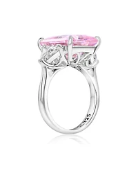 Suzy Levian New York Gala Collection Sterling Silver Large Firework Emerald-Cut Cubic Zirconia Trillion Accent 3-Stone Ring