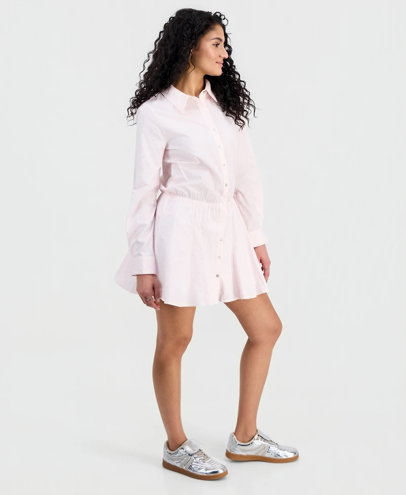 14th Place Juniors' Striped Rhinestone Shirtdress