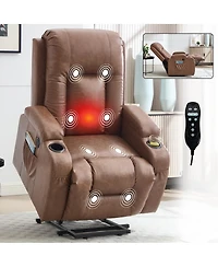 Maison Boucle Faux Leather Power Lift Recliner for Elderly with Massage & Heat, Infinite Position Chair Usb, Cup Holders, Heavy-Duty Base