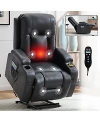 Maison Boucle Faux Leather Power Lift Recliner for Elderly with Massage & Heat, Infinite Position Chair Usb, Cup Holders, Heavy-Duty Base