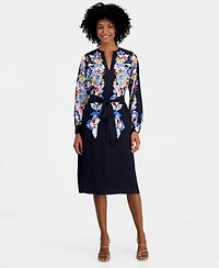 T Tahari Women's Spllit-Neck Belted A-Line Dress