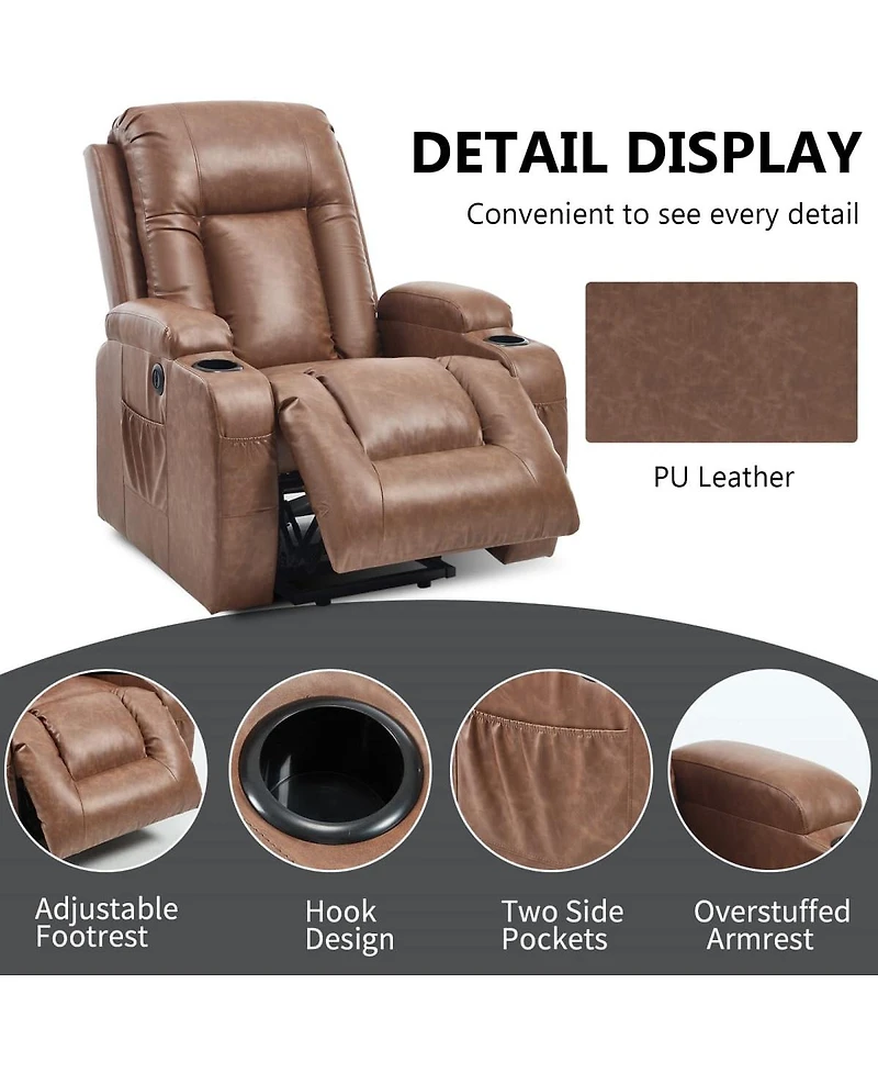 Maison Boucle Faux Leather Power Lift Recliner for Elderly with Massage & Heat, Infinite Position Chair Usb, Cup Holders, Heavy-Duty Base