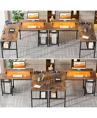55.5'' Reversible L-shaped Desk with Power Outlets and Rgb Led Lights, Computer Table Cpu Stand Monitor