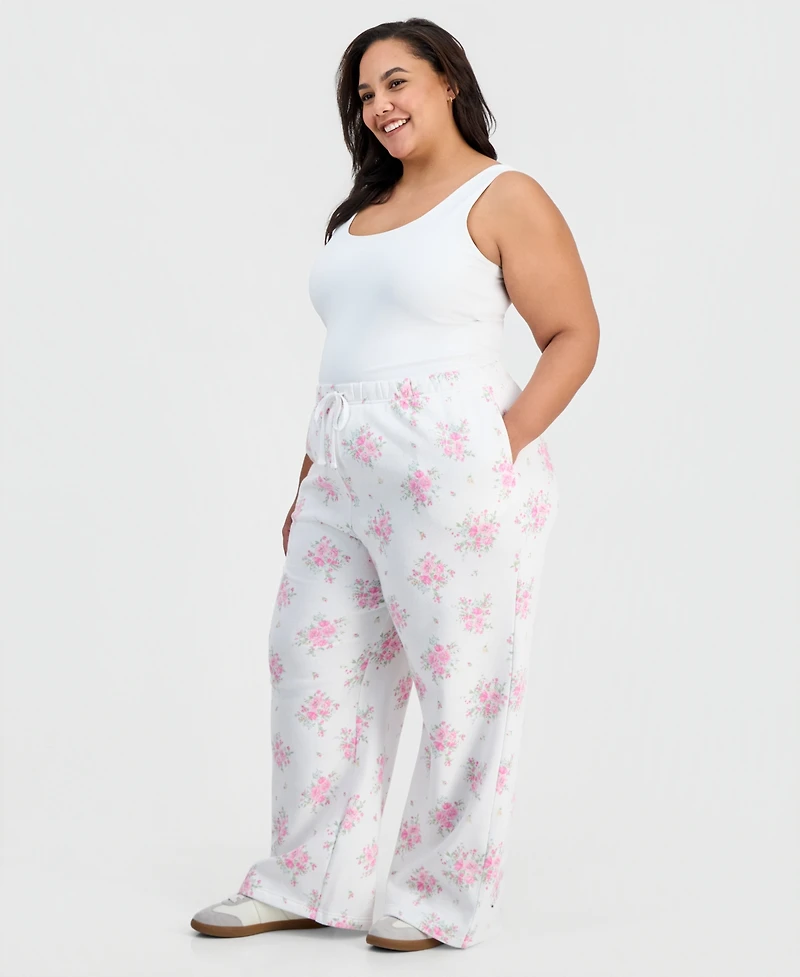 Planet Gold Trendy Plus Printed Wide-Leg Fleece Pants