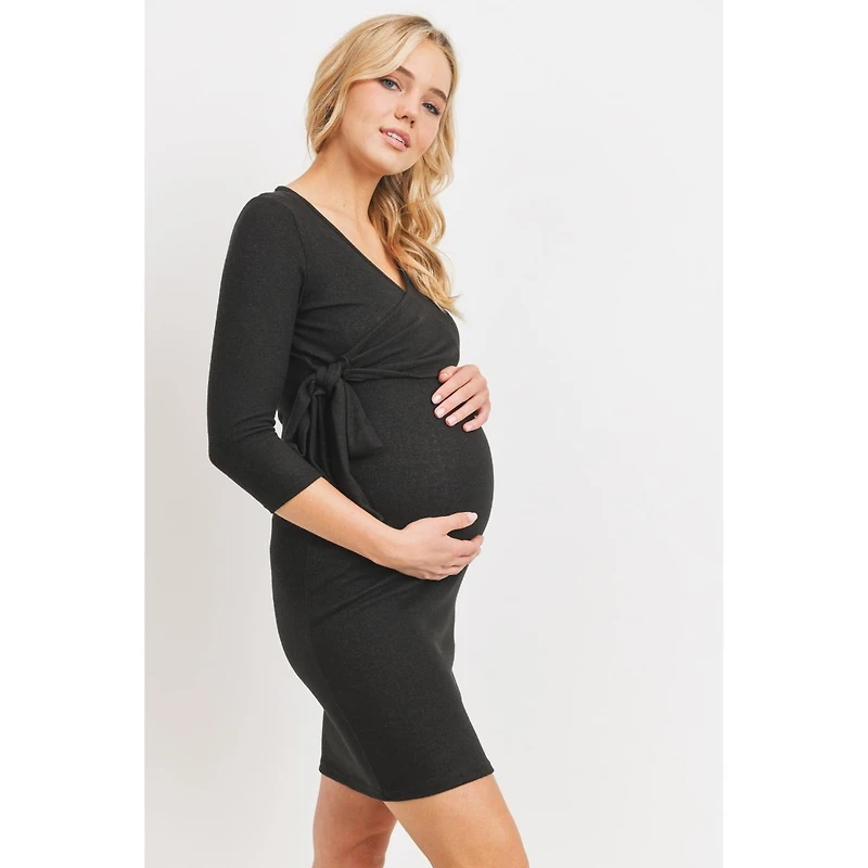 Hello Miz Maternity V Neck Wrap 3/4 Sleeve Nursing Dress