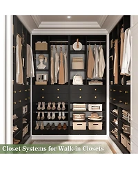 Aheaplus 28'' Freestanding Closet Storage System with 2 Drawers, Tower Hanging Rod, Shelves & Adjustable Shoe Racks