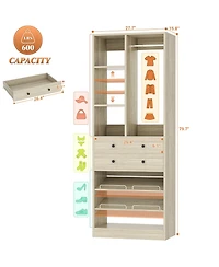 Aheaplus 28'' Freestanding Closet Storage System with 2 Drawers, Tower Hanging Rod, Shelves & Adjustable Shoe Racks