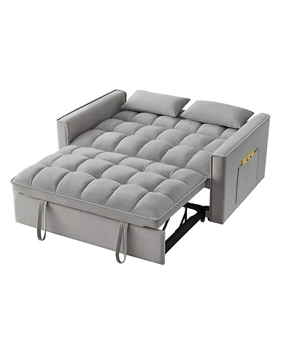 Clihome 4 in1 Loveseat Sofa Bed with Armrests & Storage Pockets, Multi-Function Tufted Pull-out Adjustable