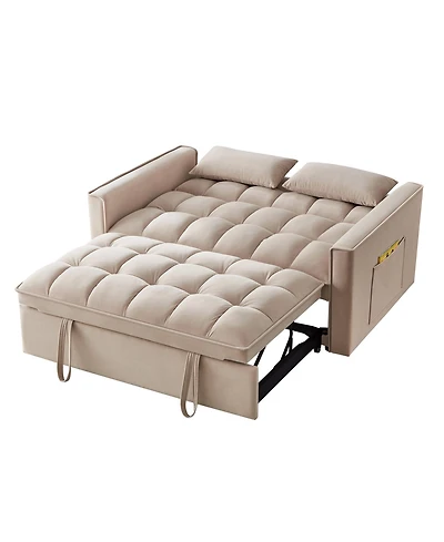 Clihome 4 in1 Loveseat Sofa Bed with Armrests & Storage Pockets, Multi-Function Tufted Pull-out Adjustable
