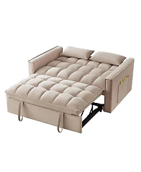 Clihome 4 in1 Loveseat Sofa Bed with Armrests & Storage Pockets, Multi-Function Tufted Pull-out Adjustable