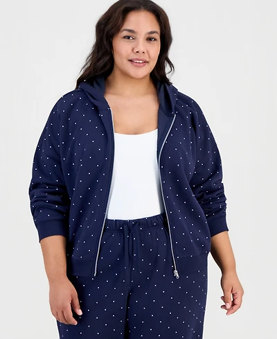 Derek Heart Trendy Plus Dot-Print Fleece Zip-Up Sweatshirt