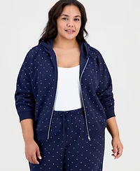 Derek Heart Trendy Plus Dot-Print Fleece Zip-Up Sweatshirt