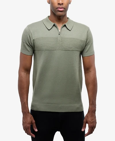 Spring + Mercer Men's Ottoman Texture Short Sleeves Polo Sweater