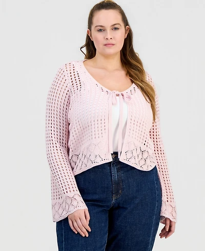 Hooked Up Trendy Plus Pointelle Tie-Front Cardigan