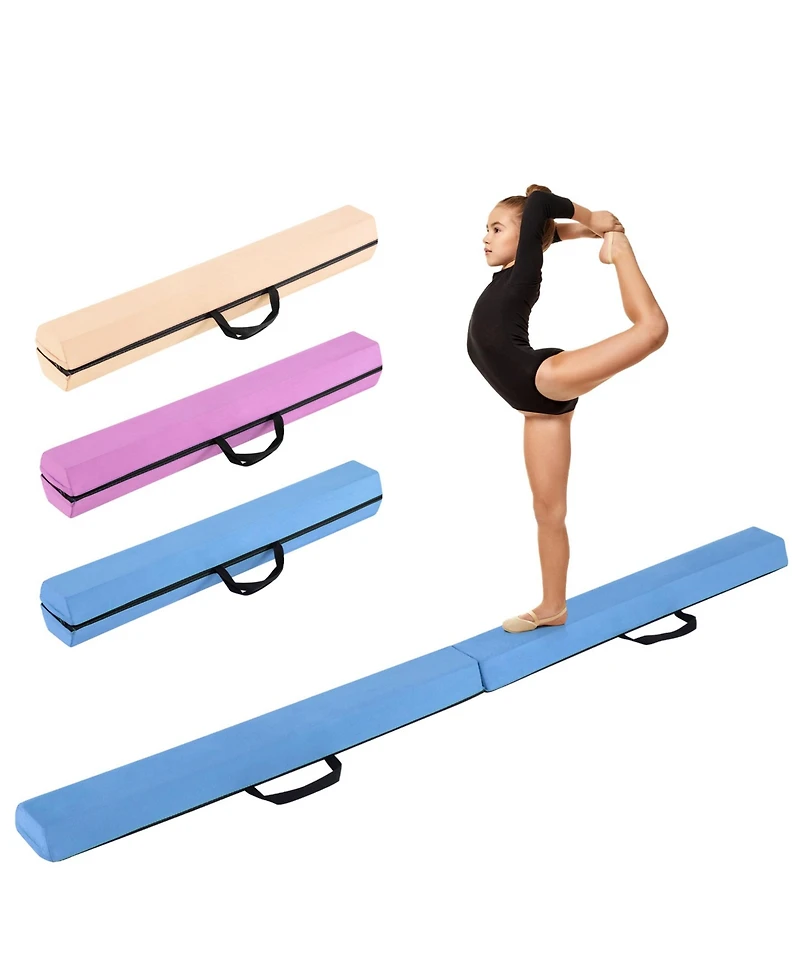Sugift 7 Ft Folding Balance Beam with Removable Suede Cover and Non-slip Bottom-Navy