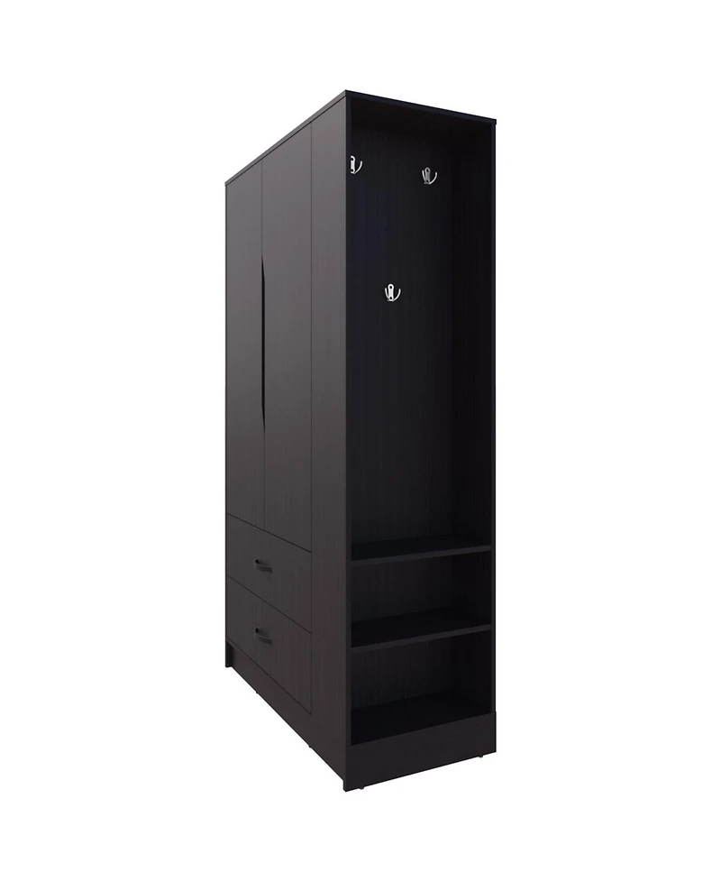 Fm Furniture Sehili 3-Door Wardrobe with Drawer, Side Shelves & Hanging Rods, Contemporary Wenge Finish