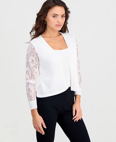 Robbie Bee Petite Lace-Sleeve Open-Front Shrug