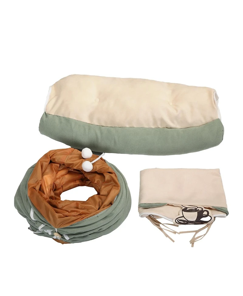 Aostirmotor Cat's Telescopic Tunnel Cushioned Bed in Bright Green