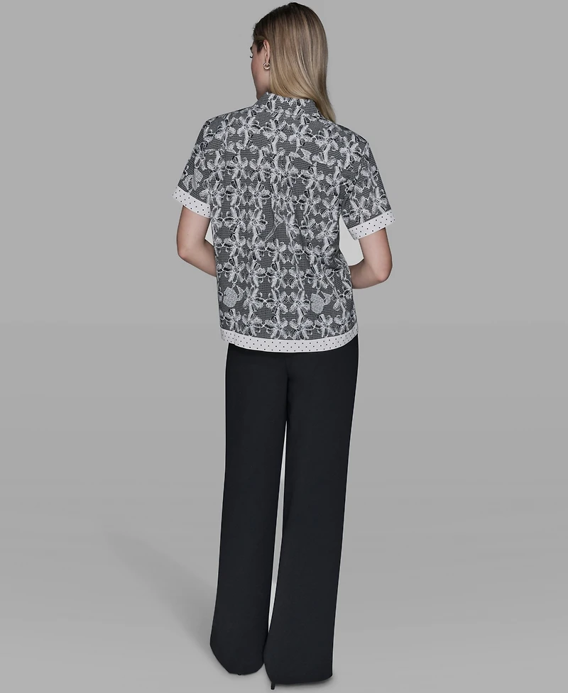 Karl Lagerfeld Paris Petite Printed Collared Camp Shirt