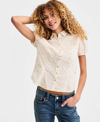 Lucky Brand Women's Cotton Puff-Sleeve Button-Down Shirt
