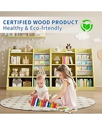 Cesicia Yellow Wooden Kids Bookshelf Baby Sling Book Rack Shelf for Playroom