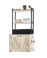 Cozito Wooden Litter Box Enclosure with Storage Shelves & Baskets, Natural