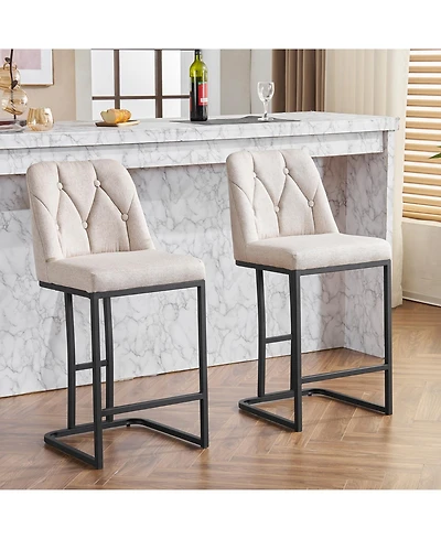 Streamdale Modern Upholstered Bar Stool, Set of 2, Beige