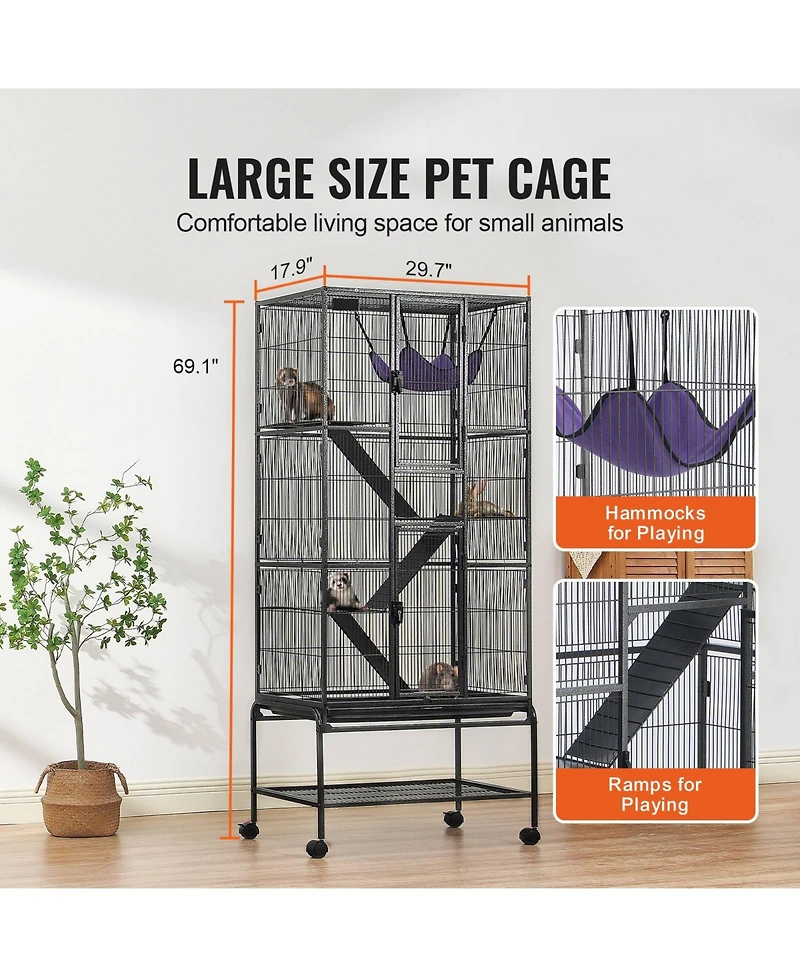Cozito 4-Tier Rolling Metal Ferret Cage with Ramps