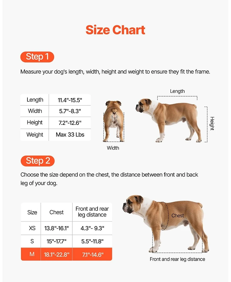 Cozito Shock-Absorbing 2-Wheel Pet Wheelchair for Back Legs, Medium