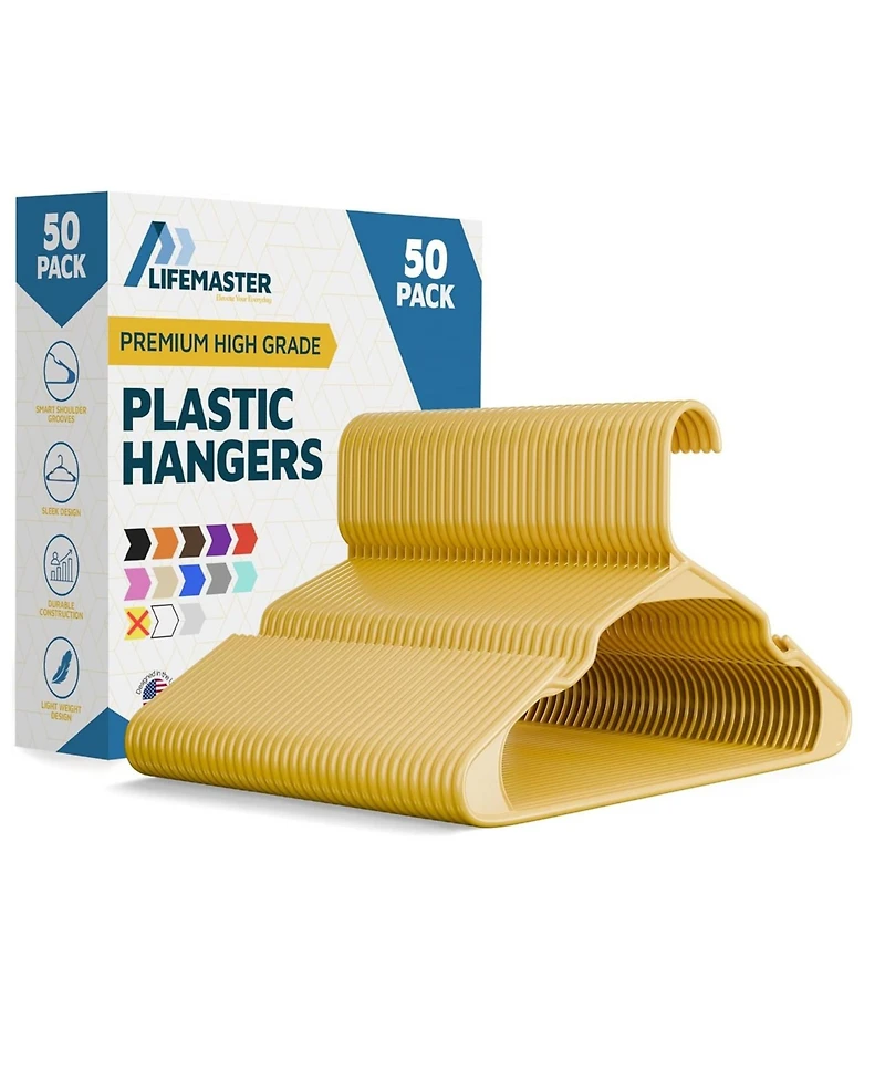 Lifemaster Heavy-Duty Plastic Hangers Non-Slip Grooves Space-Saving Design Holds 5 lbs 50-Pack