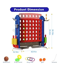 Flynama 4-in-1 Giant Game Set with Jumbo Connect 4, Basketball, Ring Toss & Golf. Adjustable, portable fun for kids & adults