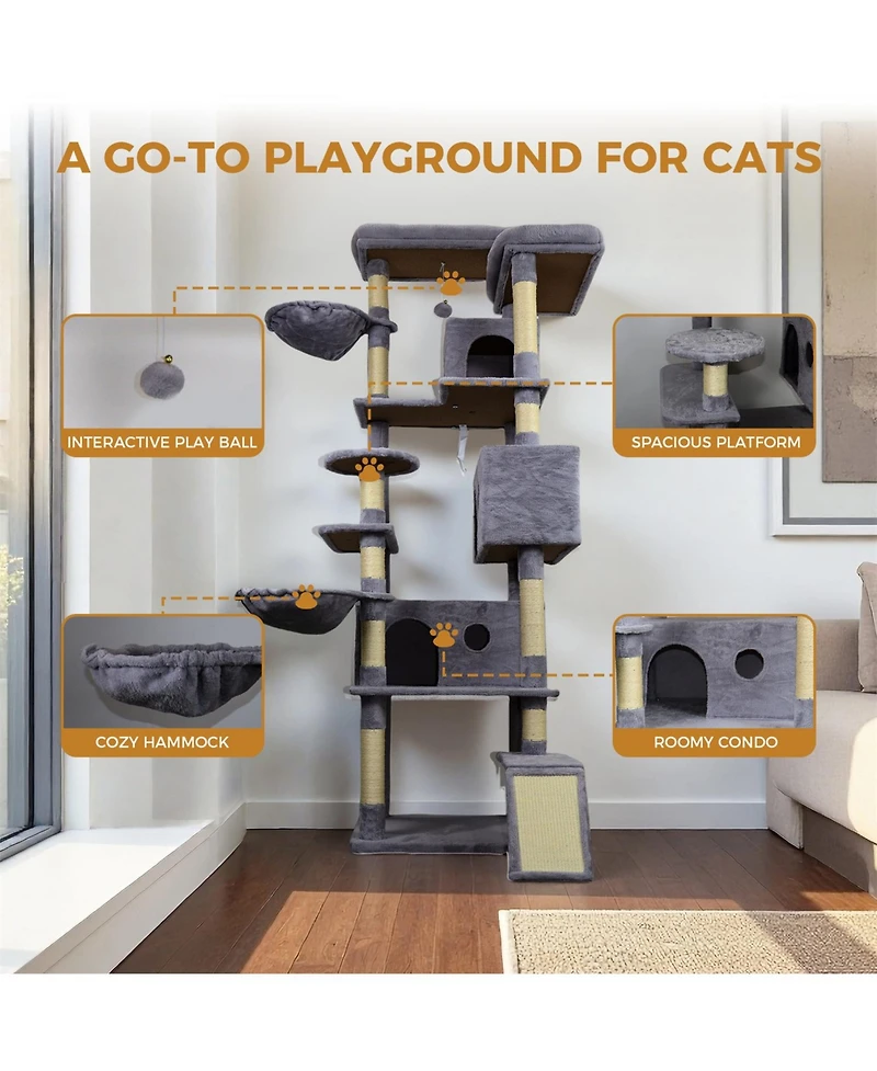 Aostirmotor 84.6 in Dark Gray Cat Tree Tower with Wide Base