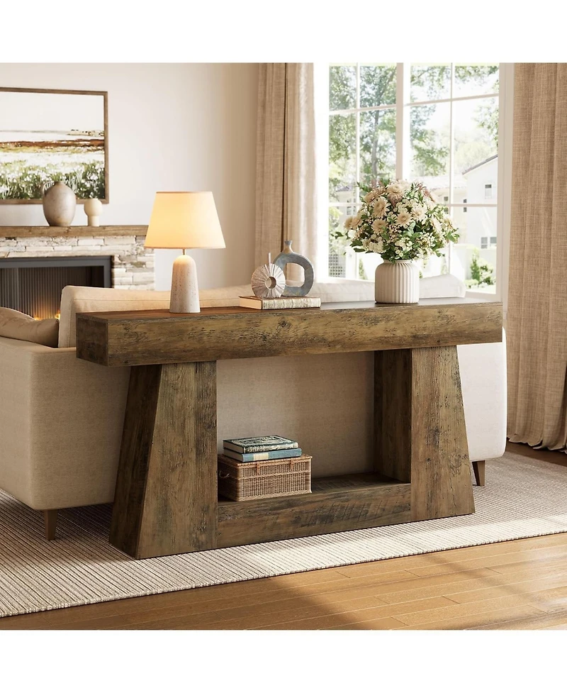 Tribesigns 63" Farmhouse Console Table with Storage, Rustic Long Sofa Table for Entryway & Behind Couch, Narrow Hallway Table