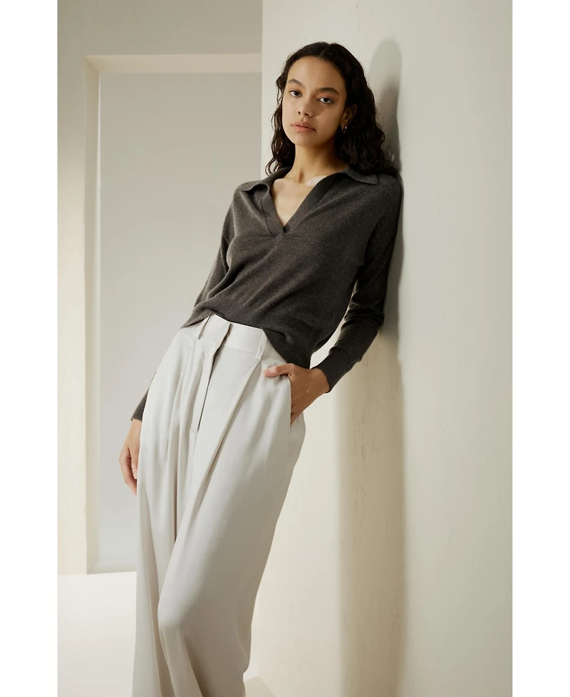 Lilysilk Women's V Neck Cashmere Polo Sweater