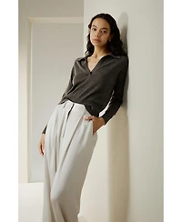 Lilysilk Women's V Neck Cashmere Polo Sweater