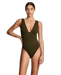 Lauren Ralph Women's Modern V-Neck One-Piece Swimsuit