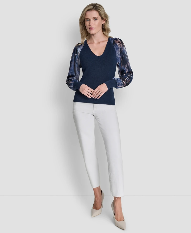 Dkny Women's Long Sleeve V-Neck Top