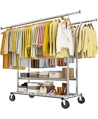 Raybee 74" W Heavy Duty Clothes Rack, Double Rods Clothing Rack Load 630 Lbs, Rolling Clothes Racks for Hanging Clothes 400+, Garment Rack