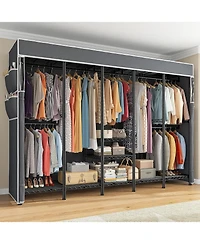Raybee 90.6" W Clothes Rack with Cover Heavy Duty Clothing Racks for Hanging Clothes Extra Wide Portable Closet Loads 1200LBS Garment Rack