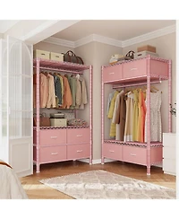 Raybee Clothes Rack, Clothing Rack for Hanging Clothes with 4 Drawers Load 420LBS Heavy Duty Garment Rack with Drawers