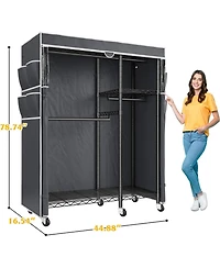 Raybee Clothes Rack with Cover Clothing Racks for Hanging Clothes Heavy Duty Portable Closet with Wheels，Rolling Garment Rack for Bedroom