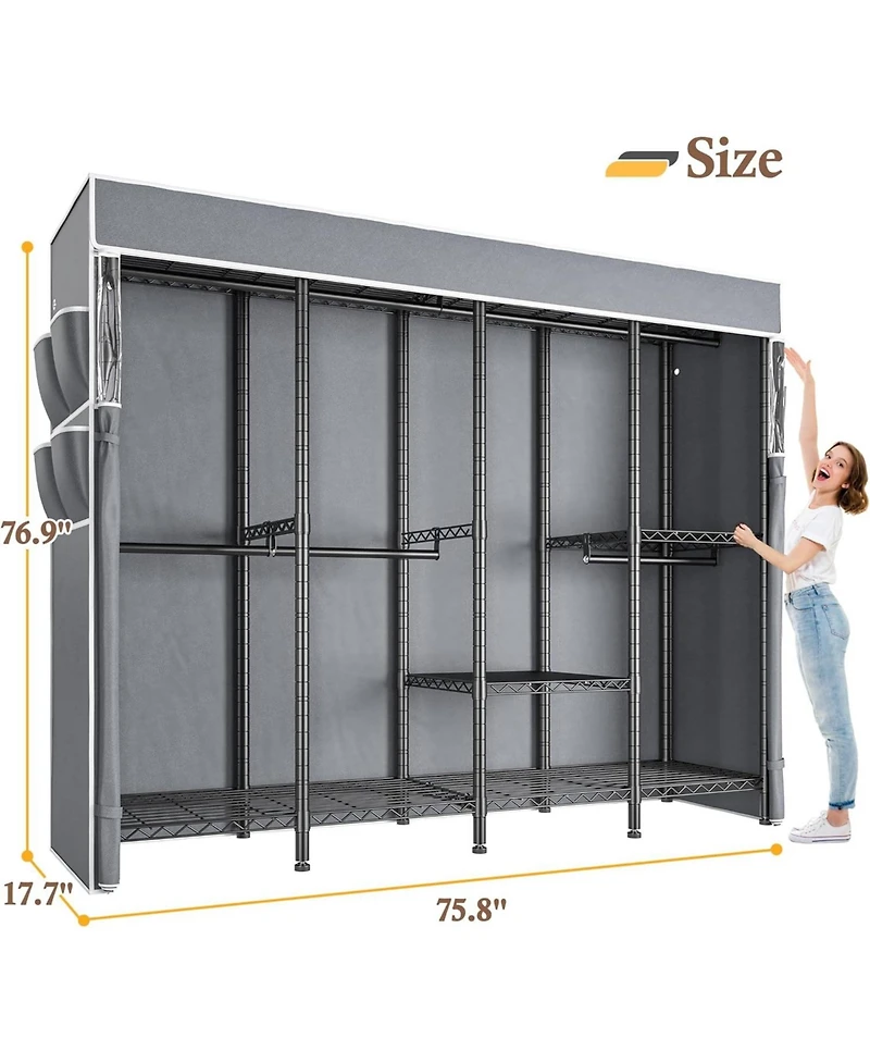 Raybee Clothes Rack with Cover,1100 Lbs,Clothing Racks for Hanging with 10 Shelves& 7 Rods,Portable Closet Heavy Duty,Adjustable, Garment Rack