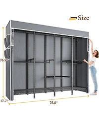 Raybee Clothes Rack with Cover,1100 Lbs,Clothing Racks for Hanging with 10 Shelves& 7 Rods,Portable Closet Heavy Duty,Adjustable, Garment Rack