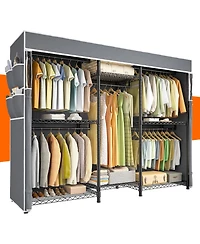 Raybee Clothes Rack with Cover,Clothing Racks for Hanging Clothes Heavy Duty,Portable Closet with Shelves,Adjustable,Loads 905 Lbs