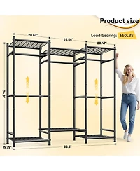 Raybee Portable Closet,Clothes Rack with Hang Rods & 6 Shelves,Clothing Racks for Hanging Clothes,Metal Garment Rack for Bedroom,Large Capacity