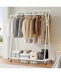 Raybee Heavy Duty Portable Double Rod Clothes Rack with Wheels 360 lbs Load Garment Rack