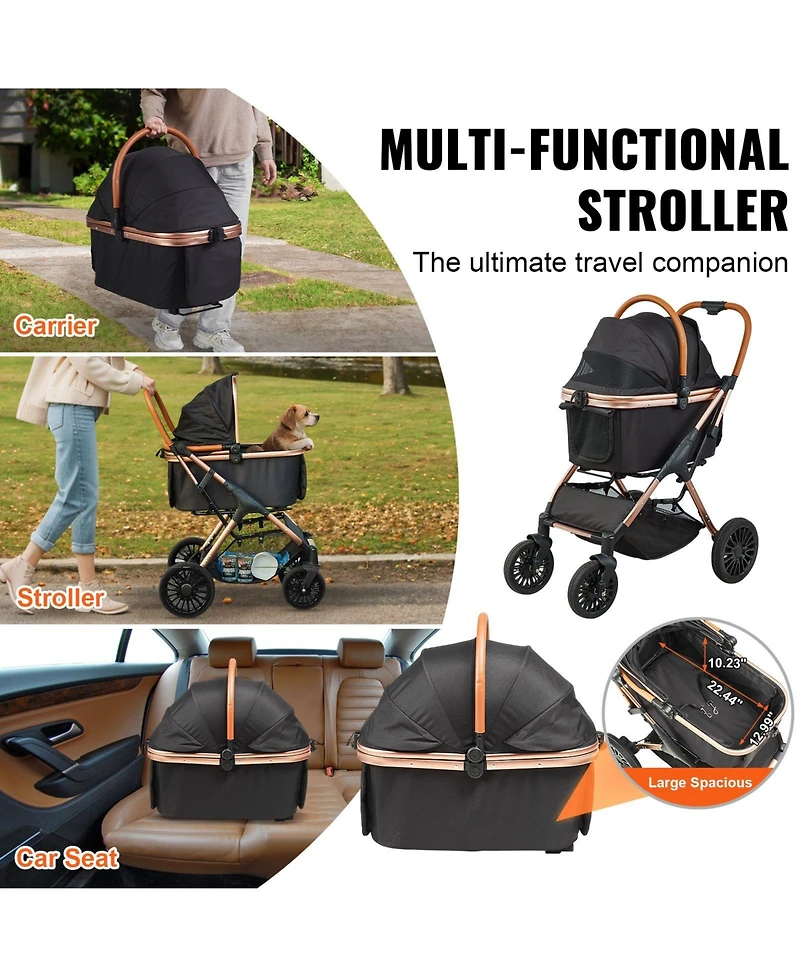 Cozito 4-Wheel Pet Stroller with Detachable Carrier, Holds up to 66 lbs., Black