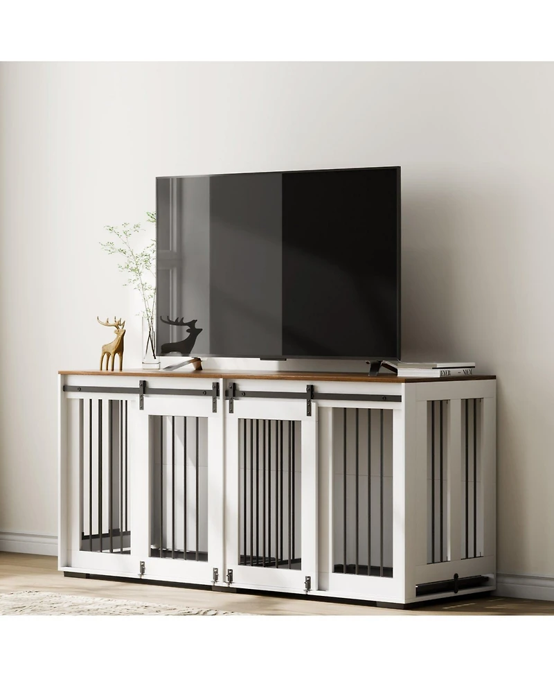 Cozito 72" Double Dog Crate Furniture with Sliding Doors, White