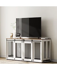 Cozito 72" Double Dog Crate Furniture with Sliding Doors, White